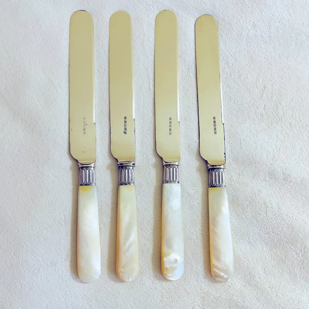*4* Antique 1890's English Mother of Pearl Knives, Harrison Brothers & Howson